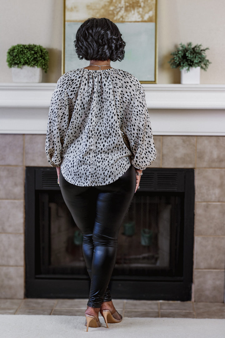 Satin Animal Print Raglan Sleeve Blouse