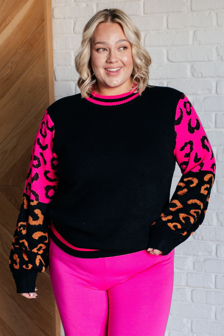 Pink and Black Animal Print Sweater (Small to 2XL)