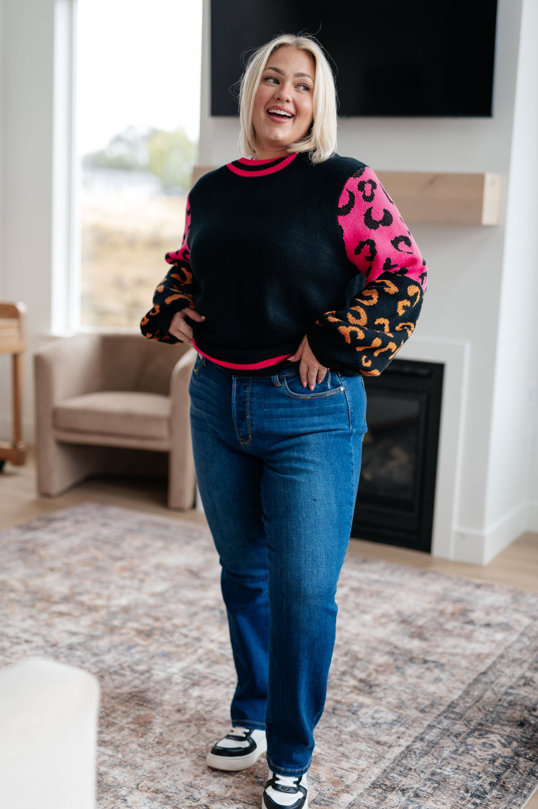 Pink and Black Animal Print Sweater (Small to 2XL)