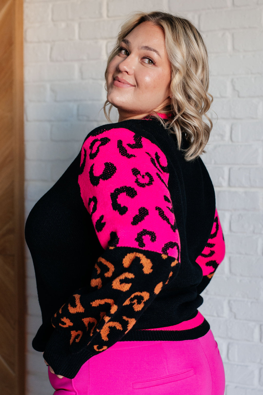 Pink and Black Animal Print Sweater (Small to 2XL)