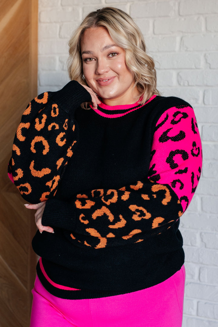 Pink and Black Animal Print Sweater (Small to 2XL)