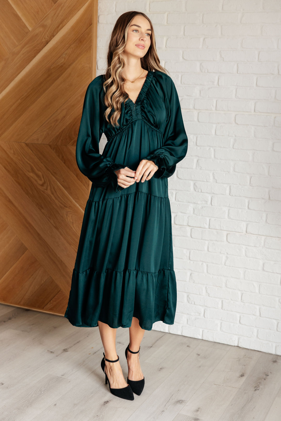 Damita Tiered Dress in Hunter Green (Small to 3XL)