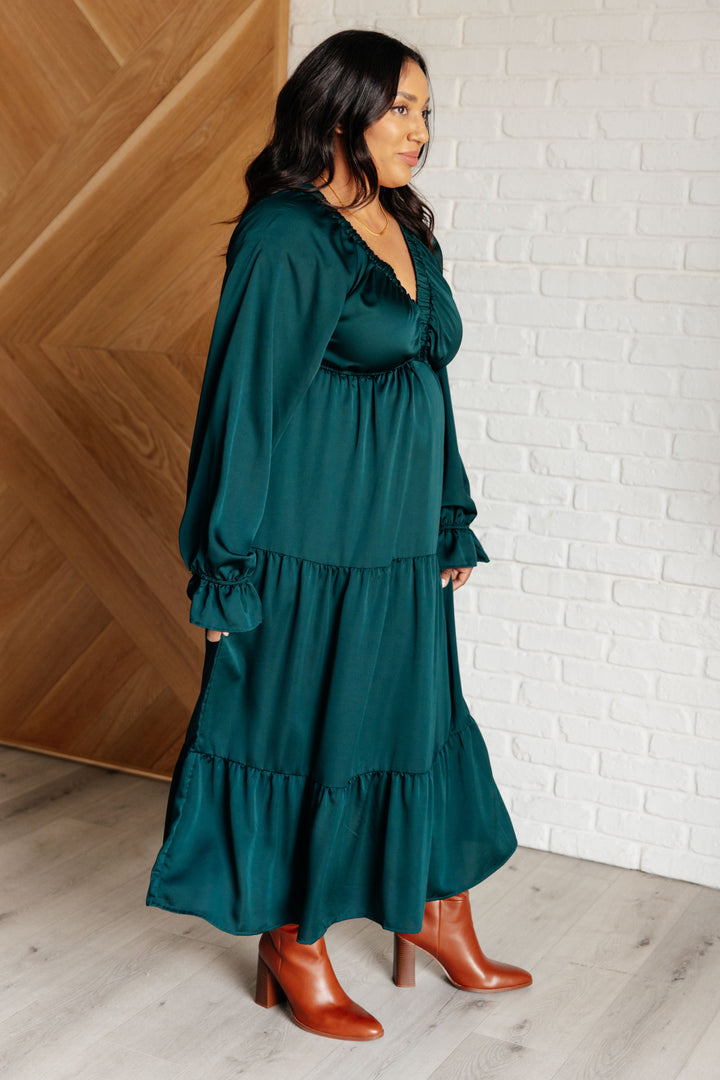 Damita Tiered Dress in Hunter Green (Small to 3XL)