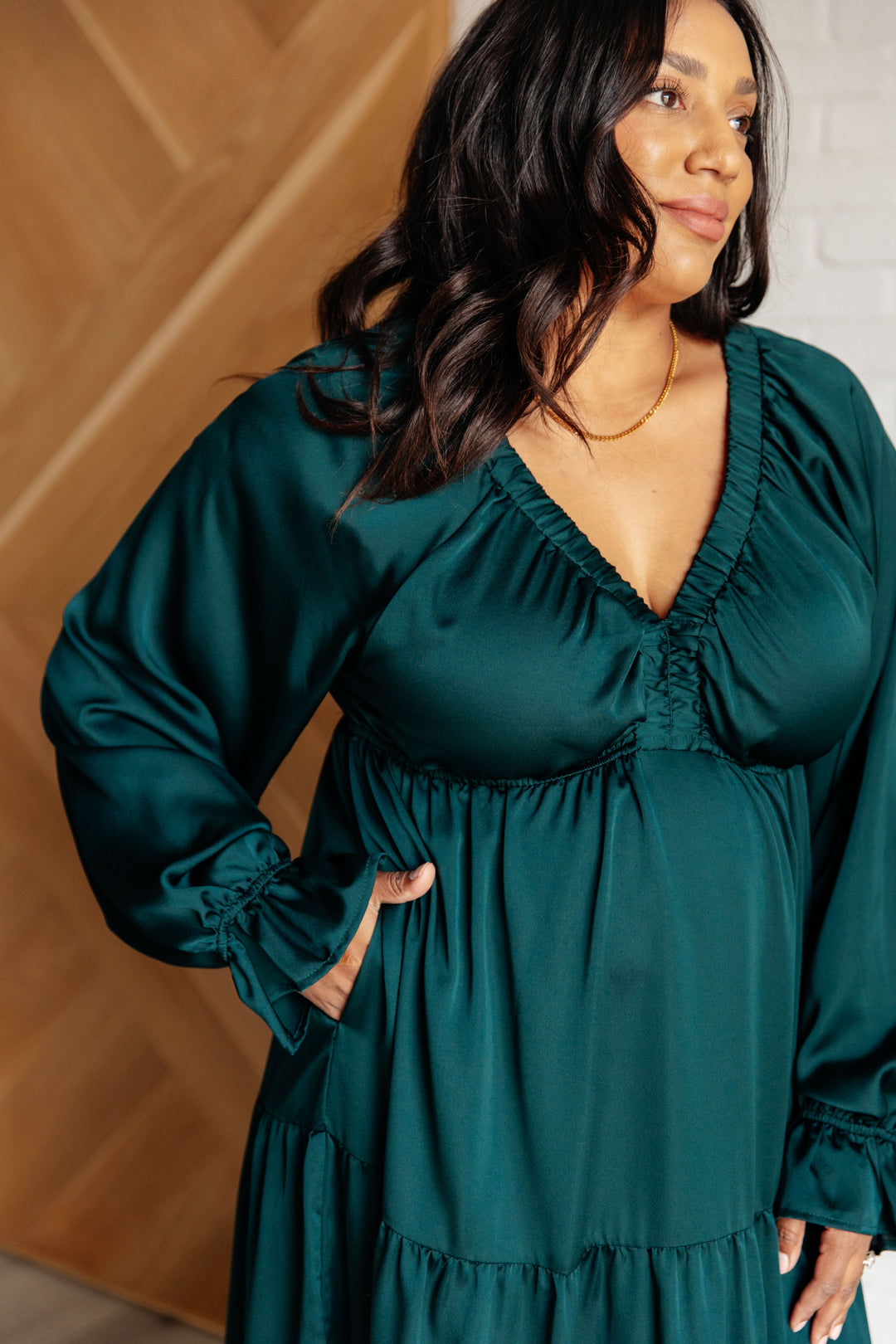 Damita Tiered Dress in Hunter Green (Small to 3XL)