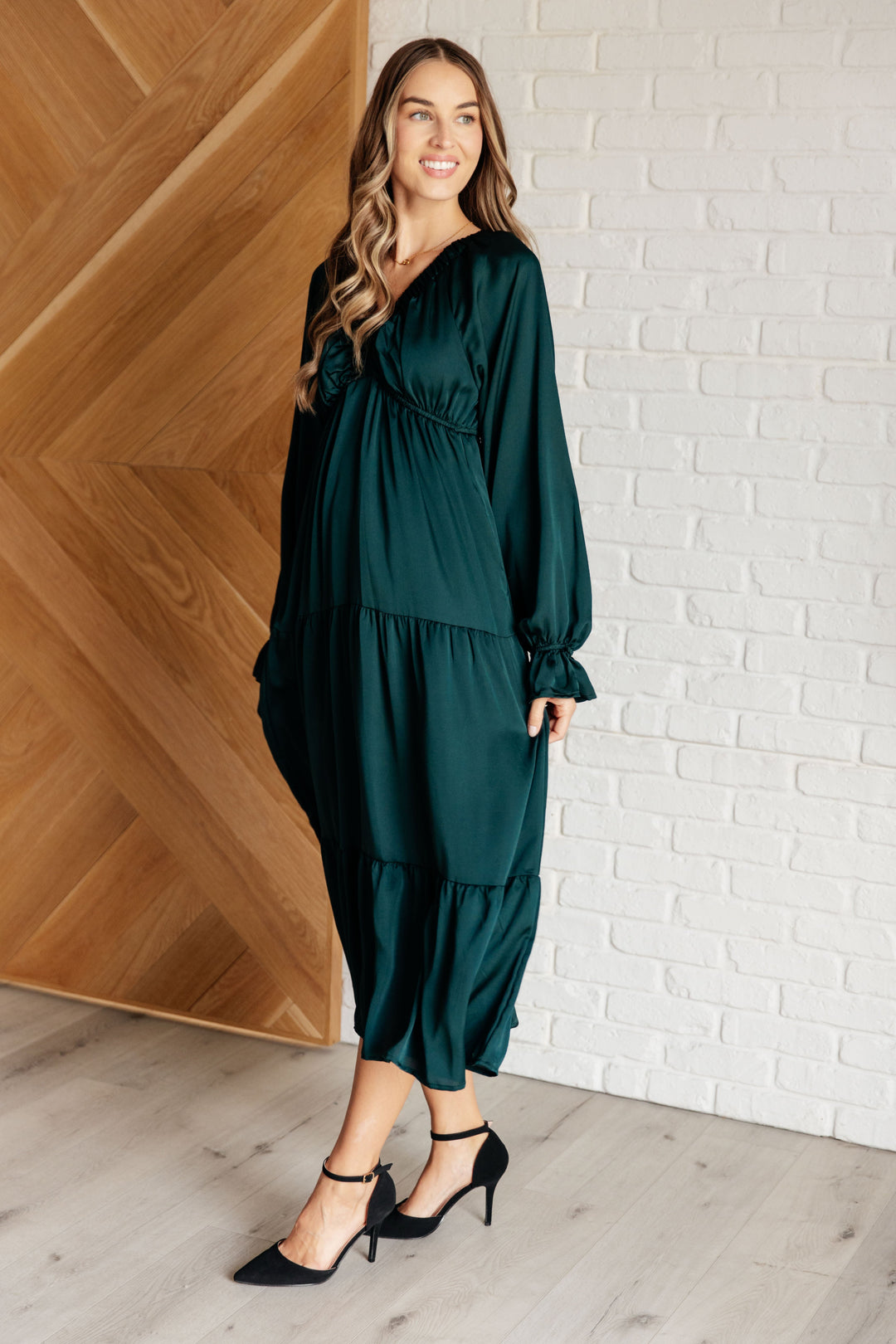 Damita Tiered Dress in Hunter Green (Small to 3XL)