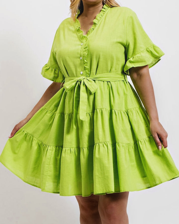 Miranda Ruffle Detail Dress with Detachable Waist Tie (Plus Size)