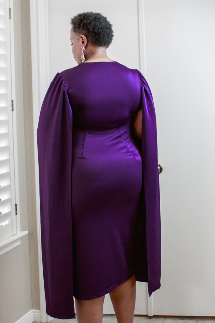 Jazlynn Cape Midi Dress (Plus Size)(Size 1X-3XL)