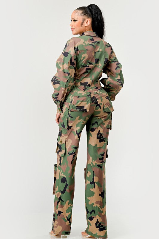 Kia Jumpsuit (Camo + Ruffle Sleeve) (Small to Large)