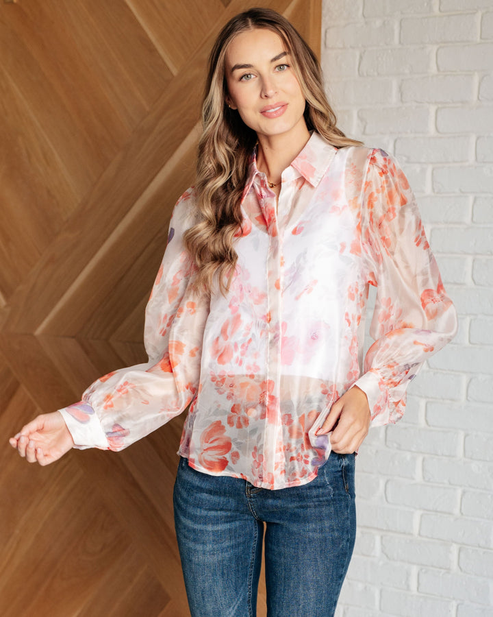 Nia Sheer Floral Button Up Blouse (Small to XL)