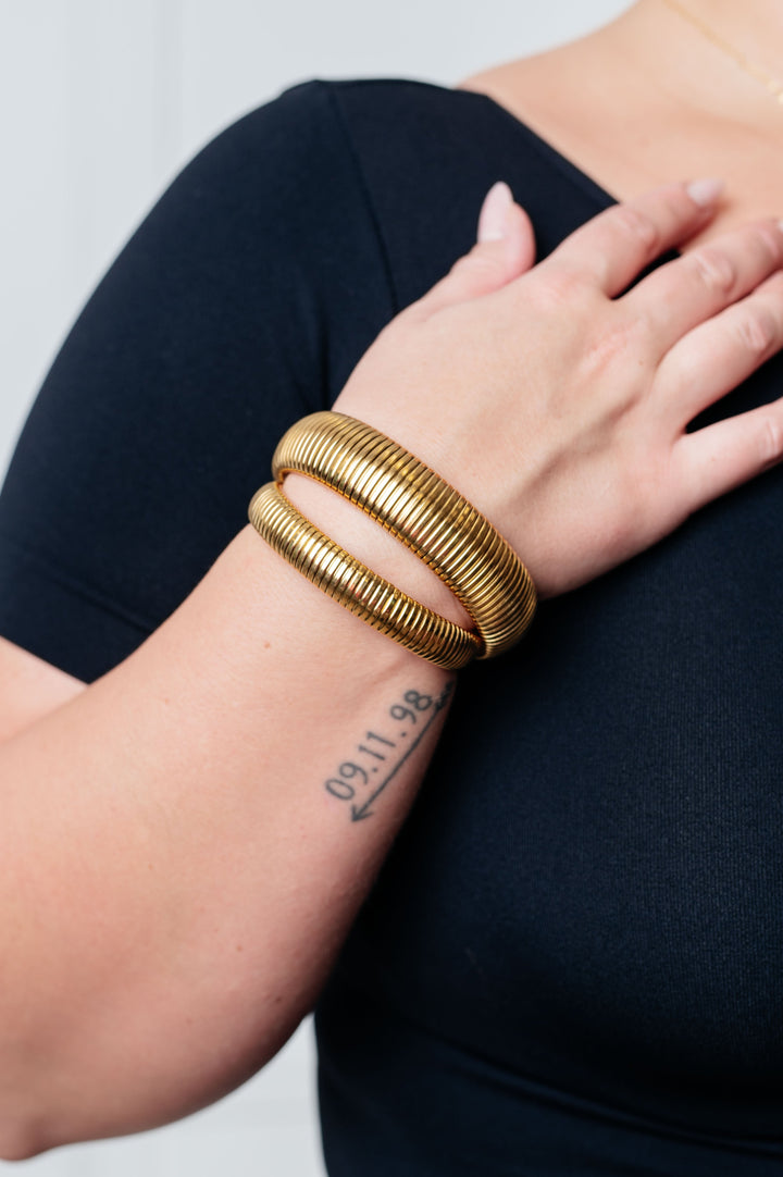 Golden Groove Ribbed Bangles Set of 3