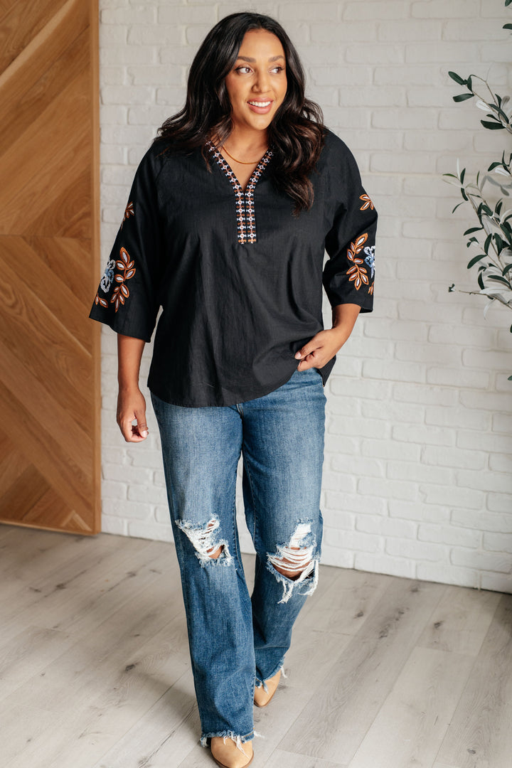 So In Love Embroidered V-Neck Blouse