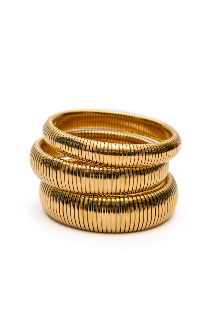 Golden Groove Ribbed Bangles Set of 3