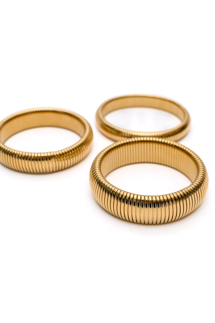 Golden Groove Ribbed Bangles Set of 3