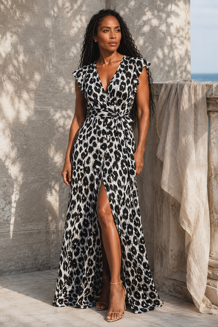 Leopard Print Wrap Maxi Dress