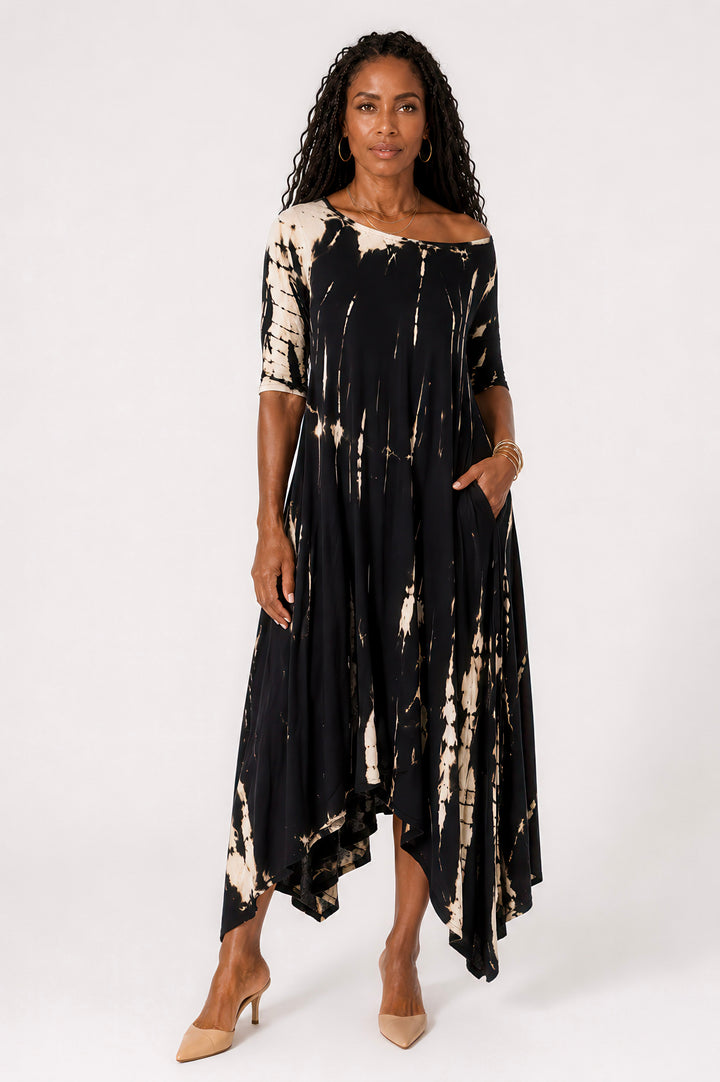 Tie-Dye Handkerchief Knit Maxi Dress