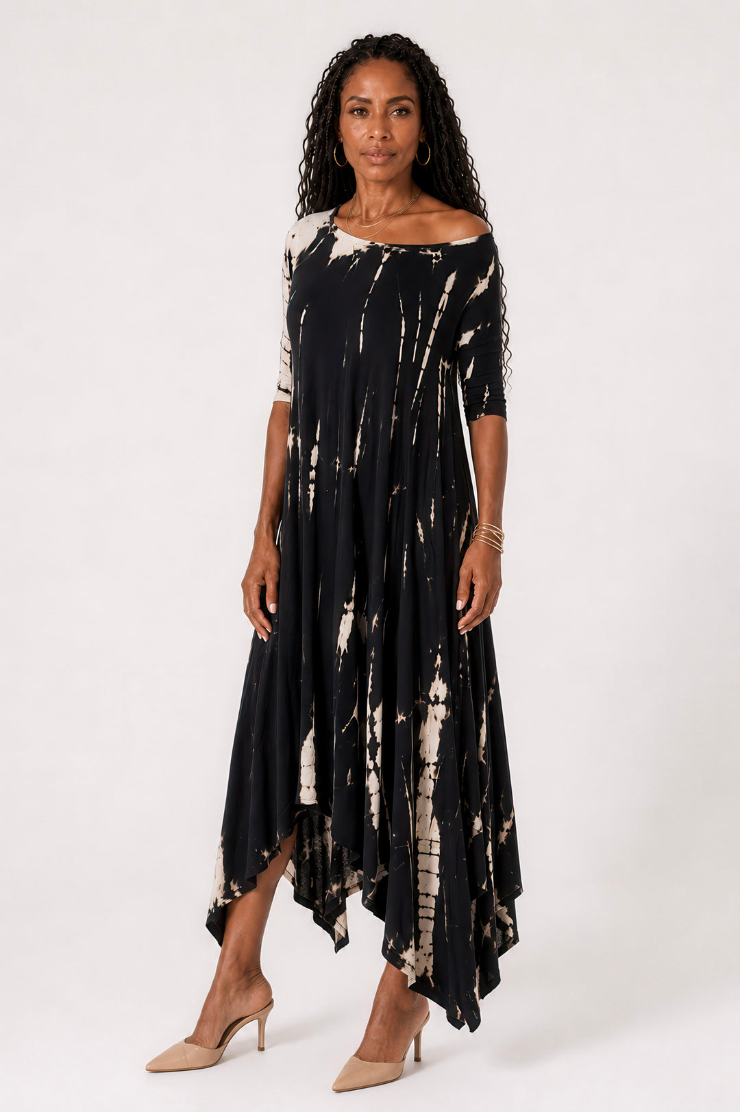 Tie-Dye Handkerchief Knit Maxi Dress
