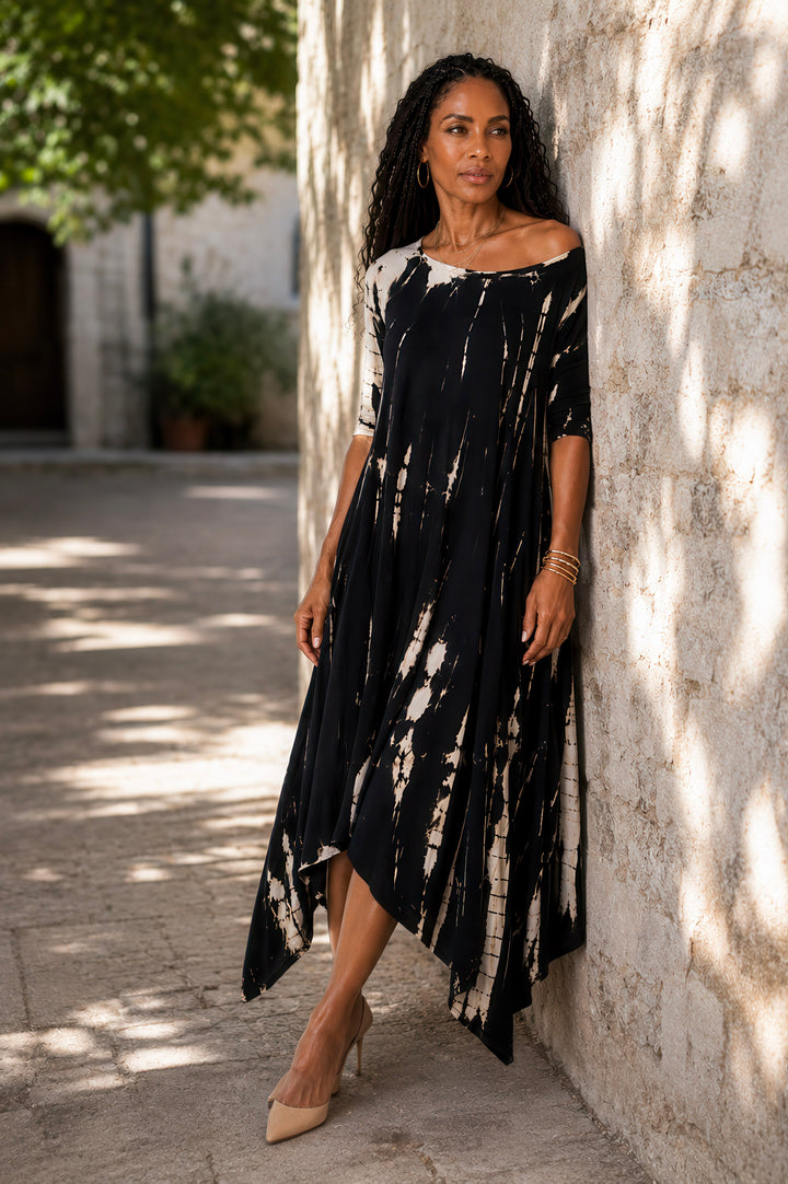 Tie-Dye Handkerchief Knit Maxi Dress
