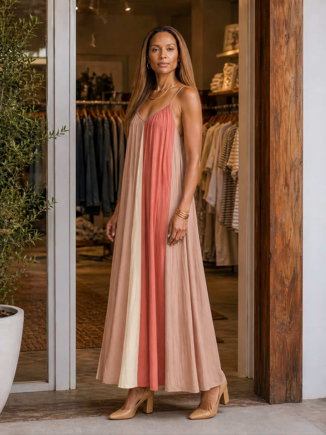 Colorblock Maxi Dress with Pockets