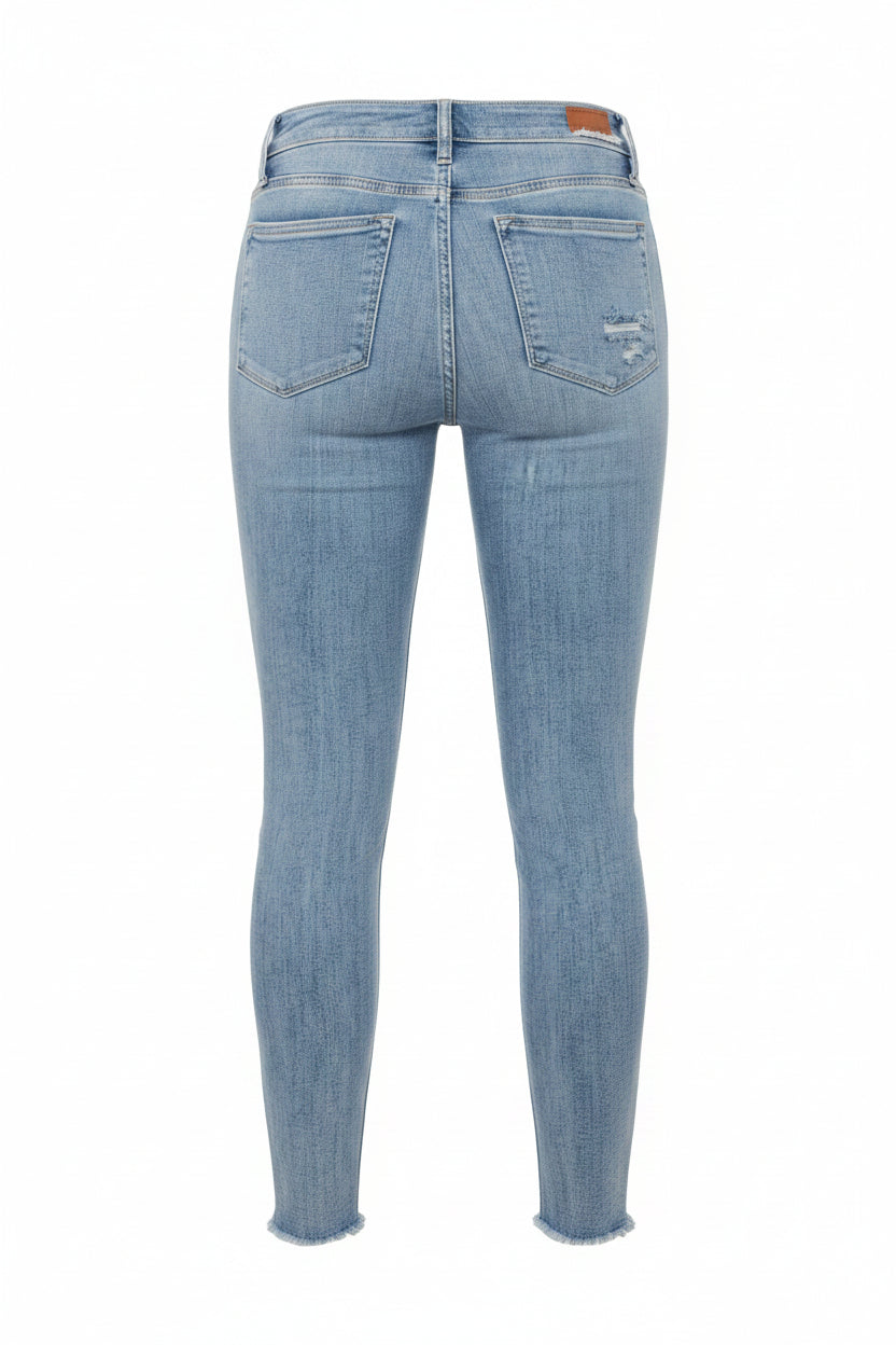 Judy Blue Mid Rise Raw Edge Skinny Jeans