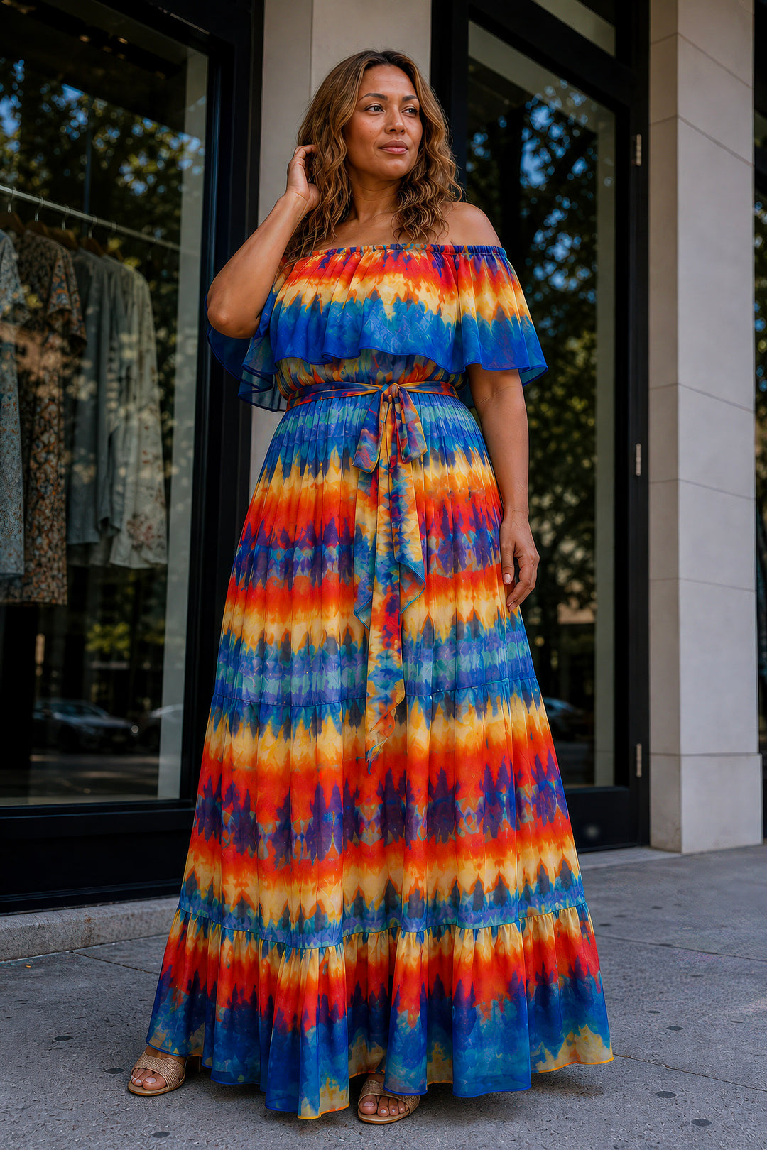 Printed Off-Shoulder Tiered Maxi Dress (Sizes Small - 3X)