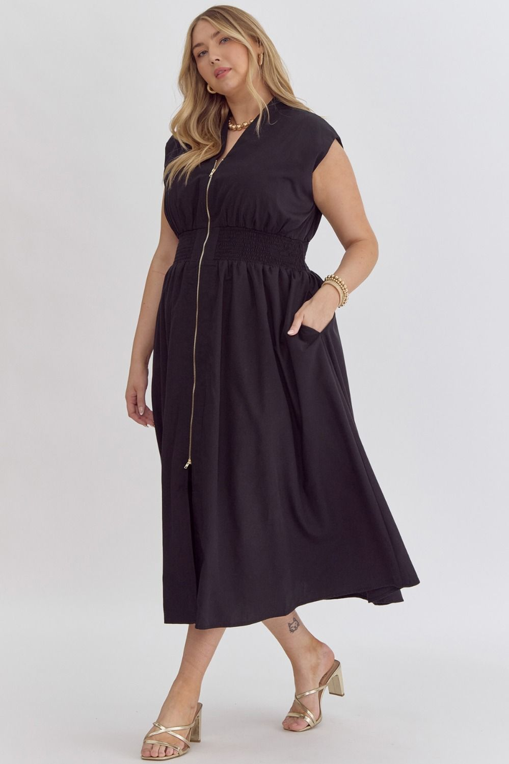 Krisette Midi Dress (Small to 2XL) (Black)