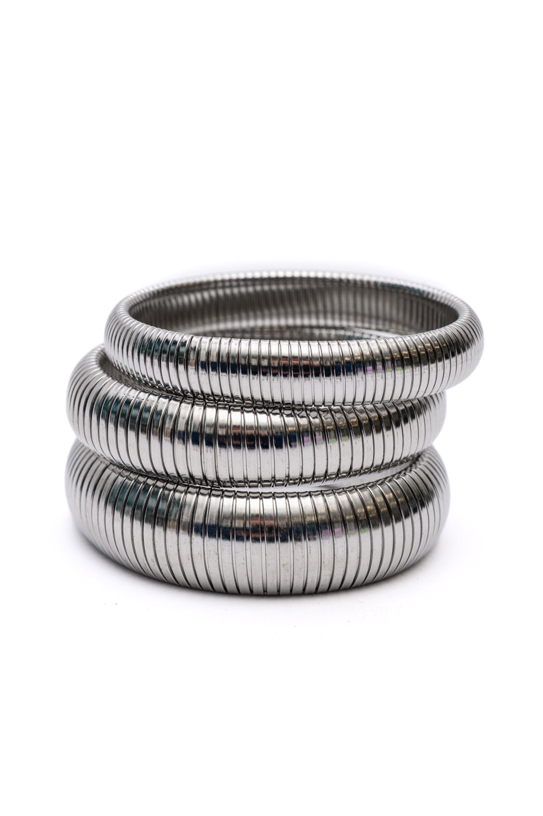 Silver Streak Ribbed Bangles Set of 3