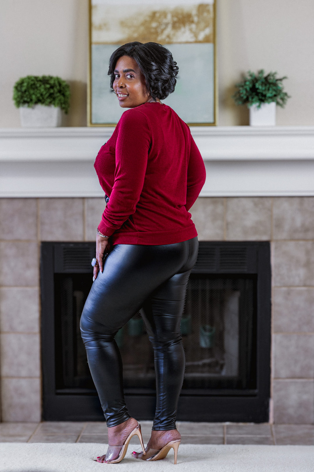 Burgundy Top with Silver and Black Sequins